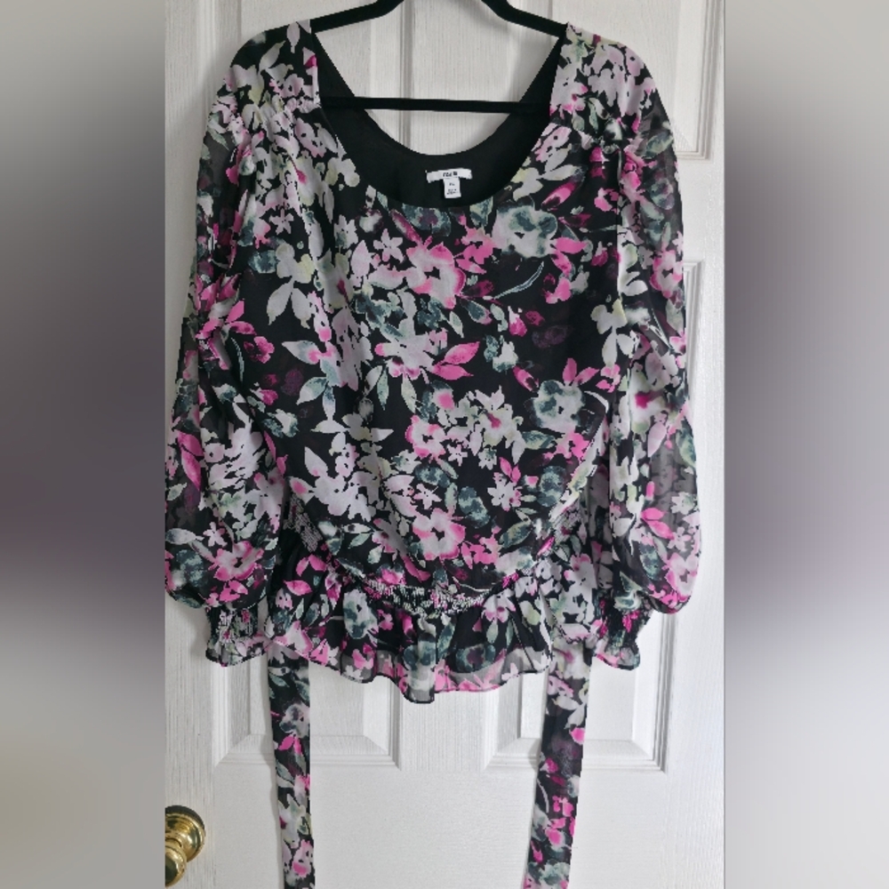 Womens Floral Black and Pink Women's Top